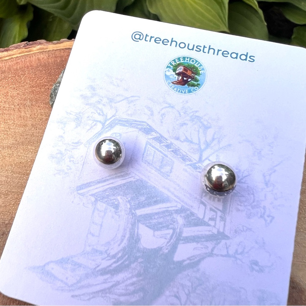 Silver Tone Metal Ball Earrings Globe Studs